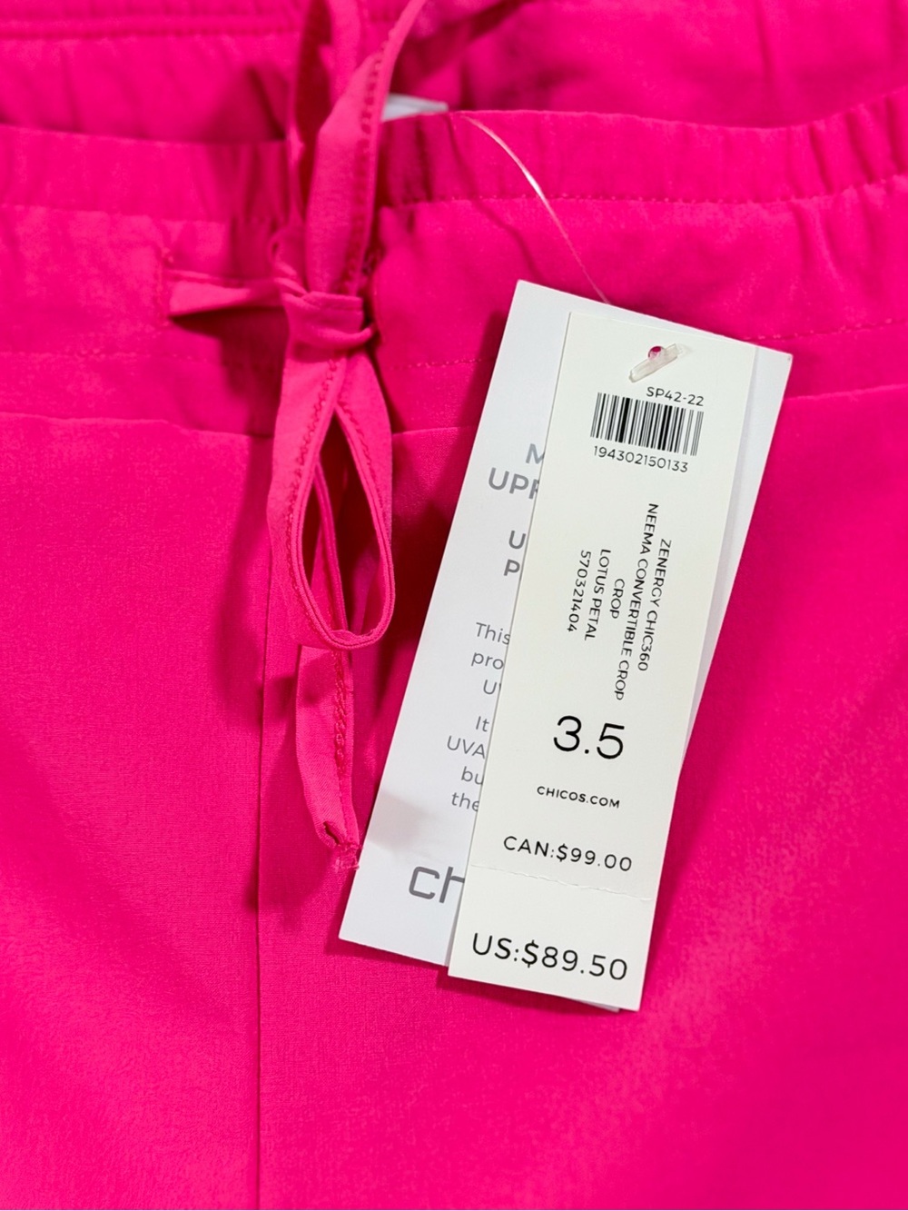 Chico’s Zenergy Neema UPF 50+ Convertible Crop Pants in Lotus Petal Pink Size 18 - Picture 3 of 10